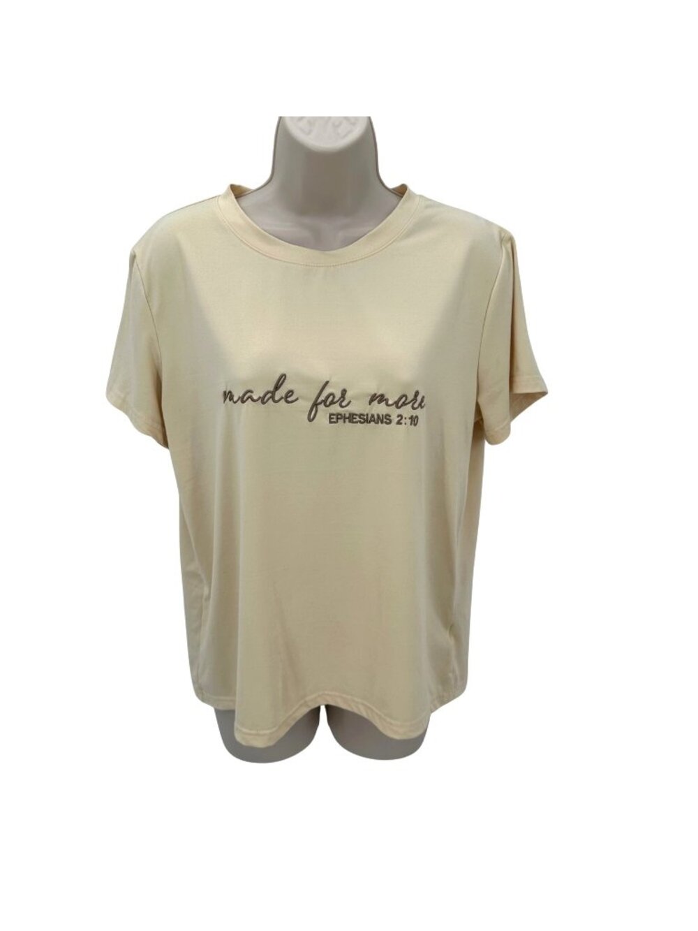 Shein Beige Graphic Short Sleeves T-Shirt With "Made For More" Ephesians 2:10 M